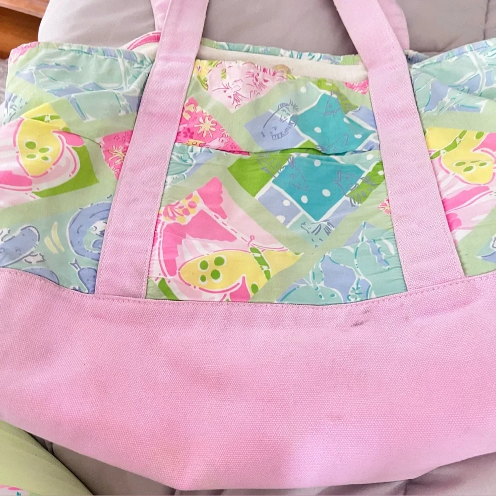 Lilly Pulitzer Pink and Green Tote Bag with Whimsical Design Vintage White Label - Picture 6 of 6